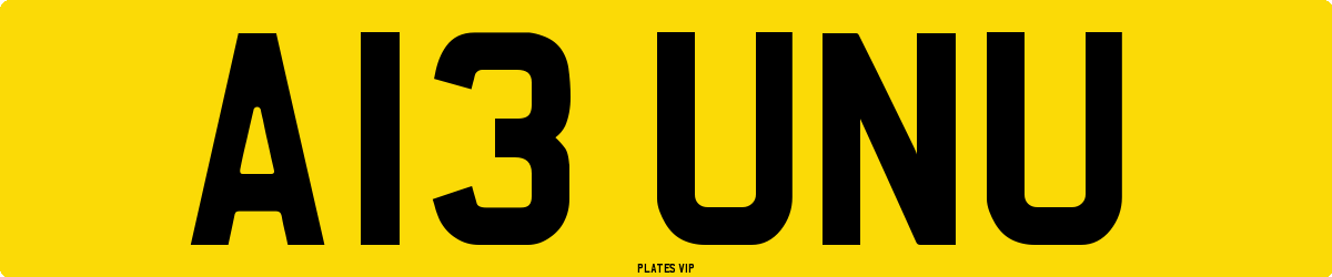 A13 UNU Number Plate