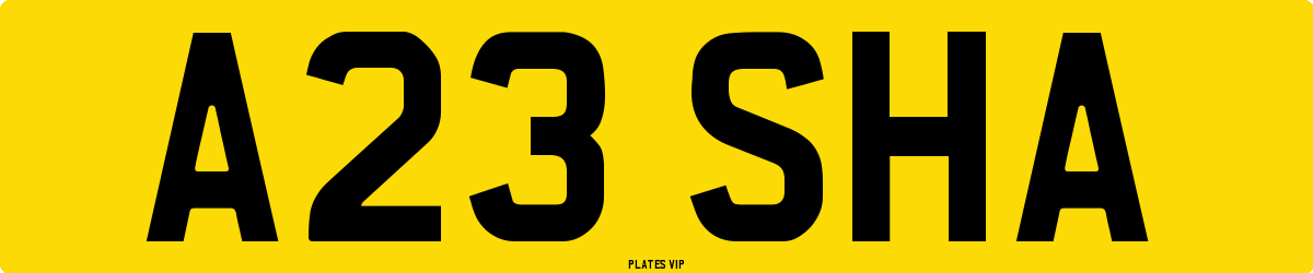 A23 SHA Number Plate