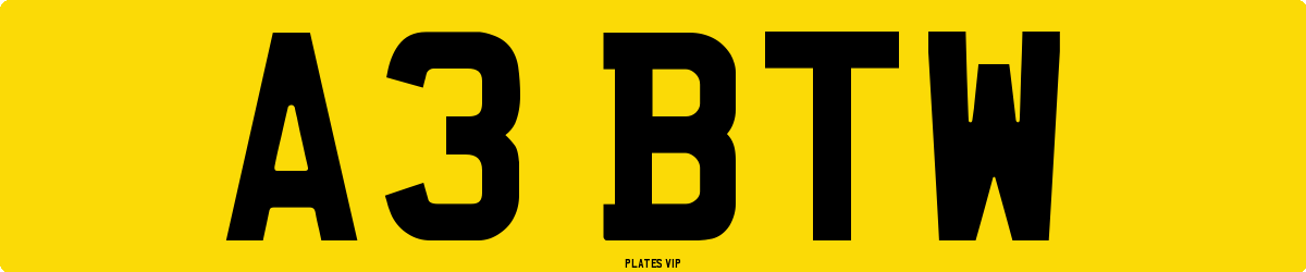 A3 BTW Number Plate
