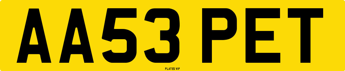 AA53 PET Number Plate