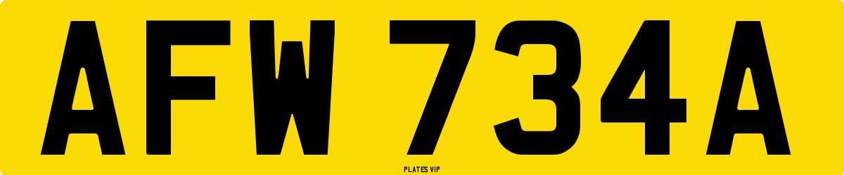 AFW 734A Number Plate