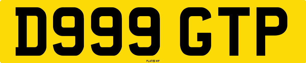D999 GTP Number Plate
