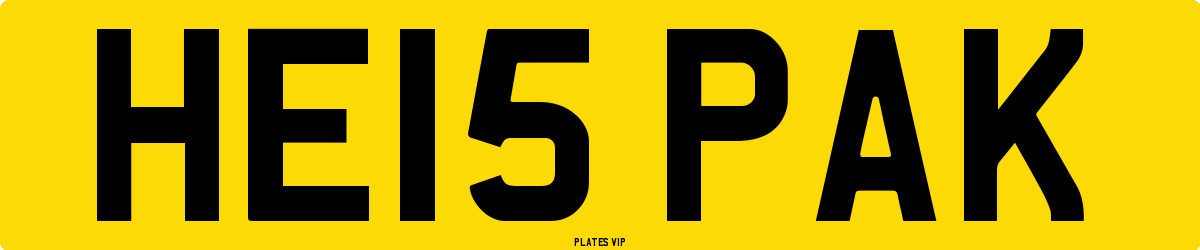 HE15 PAK Number Plate