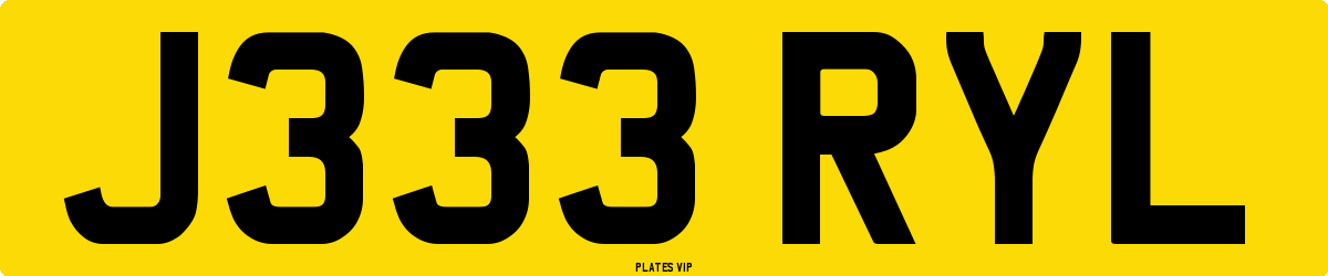 J333 RYL Number Plate