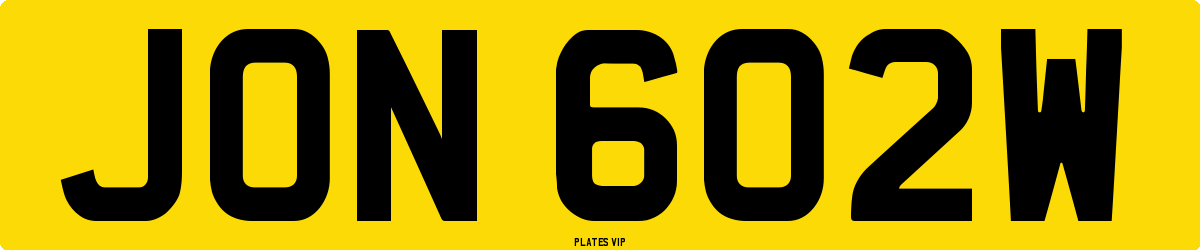 JON 602W Number Plate