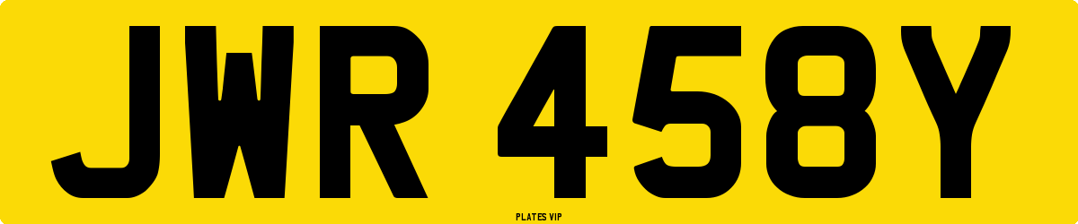 JWR 458Y Number Plate