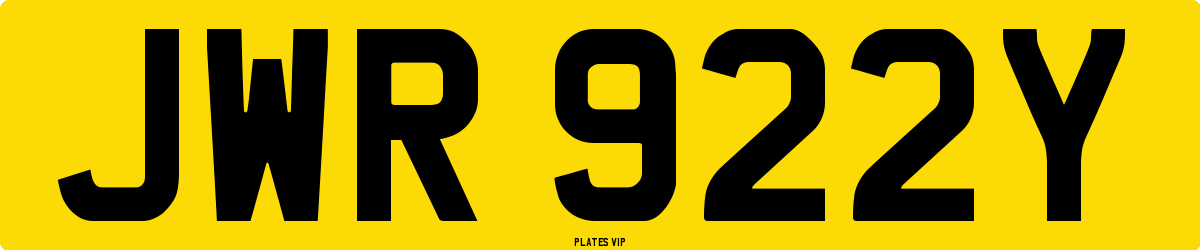 JWR 922Y Number Plate