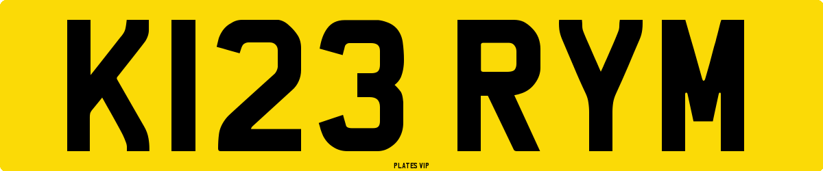 K123 RYM Number Plate