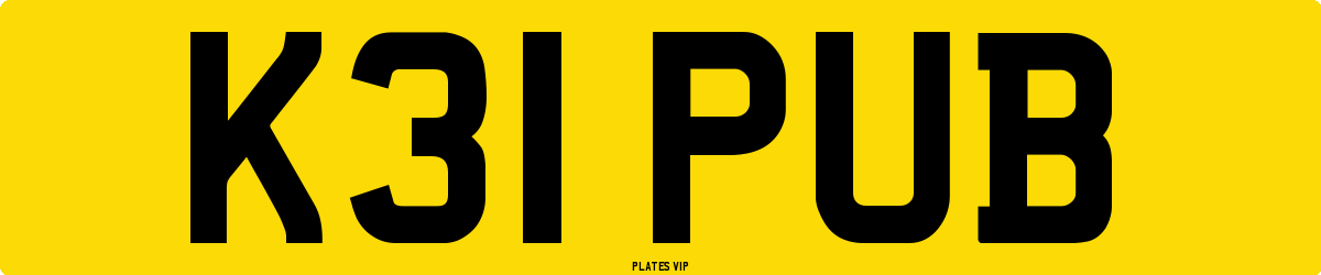 K31 PUB Number Plate