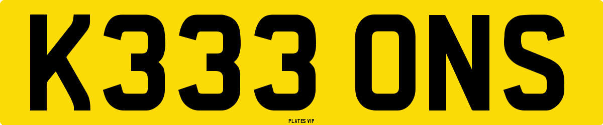 K333 ONS Number Plate