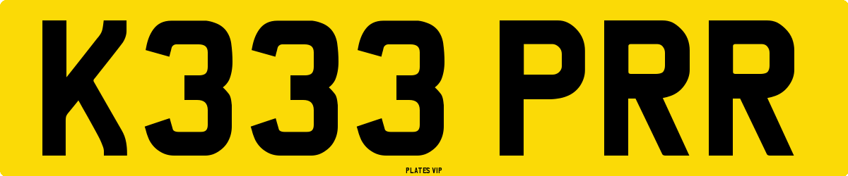 K333 PRR Number Plate