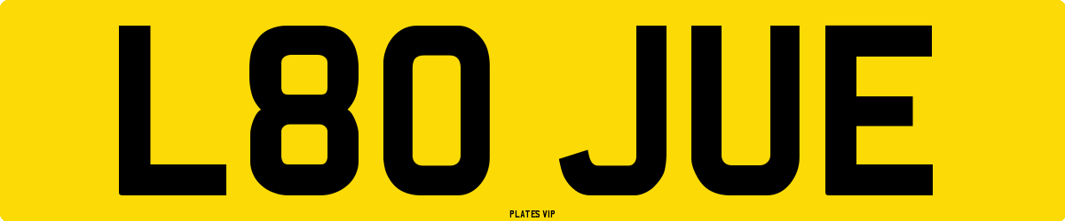 L80 JUE Number Plate