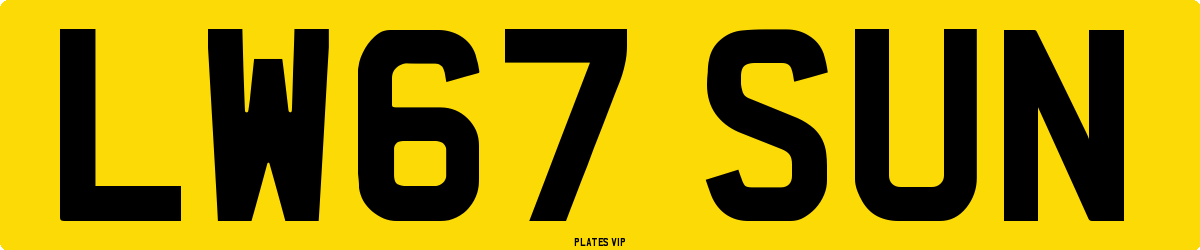 LW67 SUN Number Plate