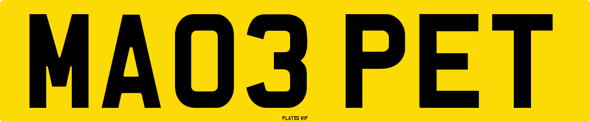 MA03 PET Number Plate