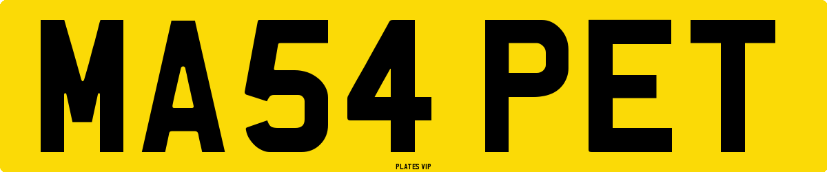 MA54 PET Number Plate
