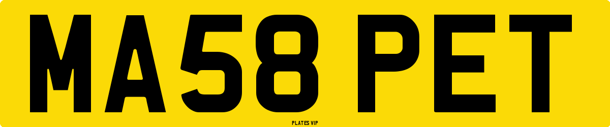 MA58 PET Number Plate