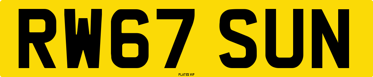 RW67 SUN Number Plate
