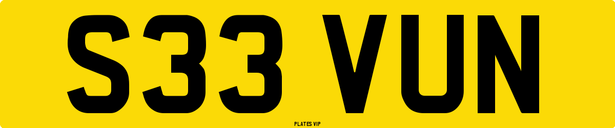 S33 VUN Number Plate