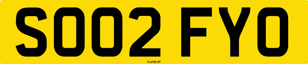 SO02 FYO Number Plate