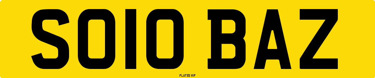 SO10 BAZ Number Plate