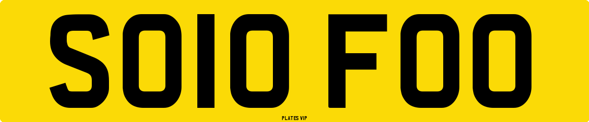 SO10 FOO Number Plate