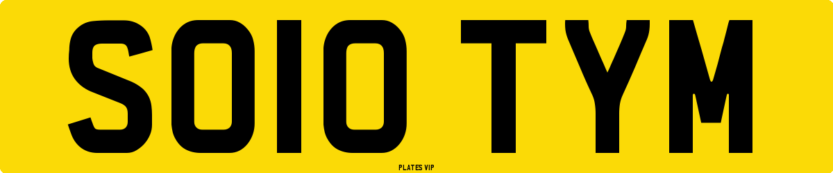 SO10 TYM Number Plate
