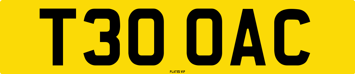 T30 OAC Number Plate
