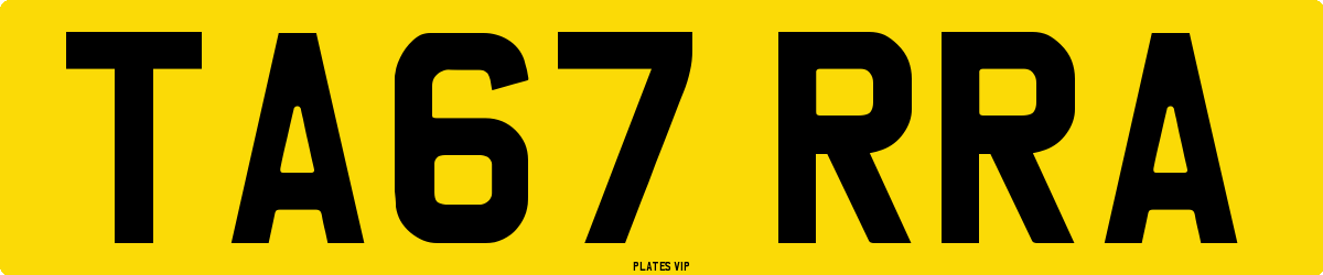 TA67 RRA Number Plate
