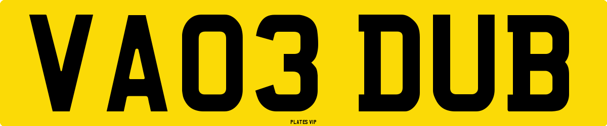 VA03 DUB Number Plate