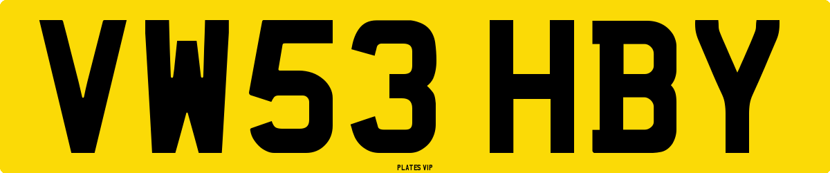 VW53 HBY Number Plate