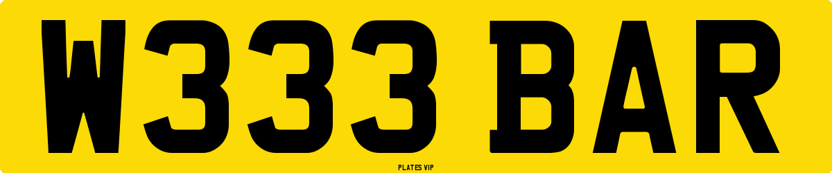 W333 BAR Number Plate