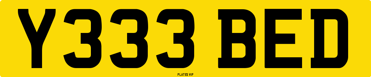 Y333 BED Number Plate